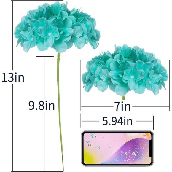 Hydrangea Silk Fake Flowers Heads with Stems, Pack of 10 Full Artificial Flowers - Picture 4 of 7